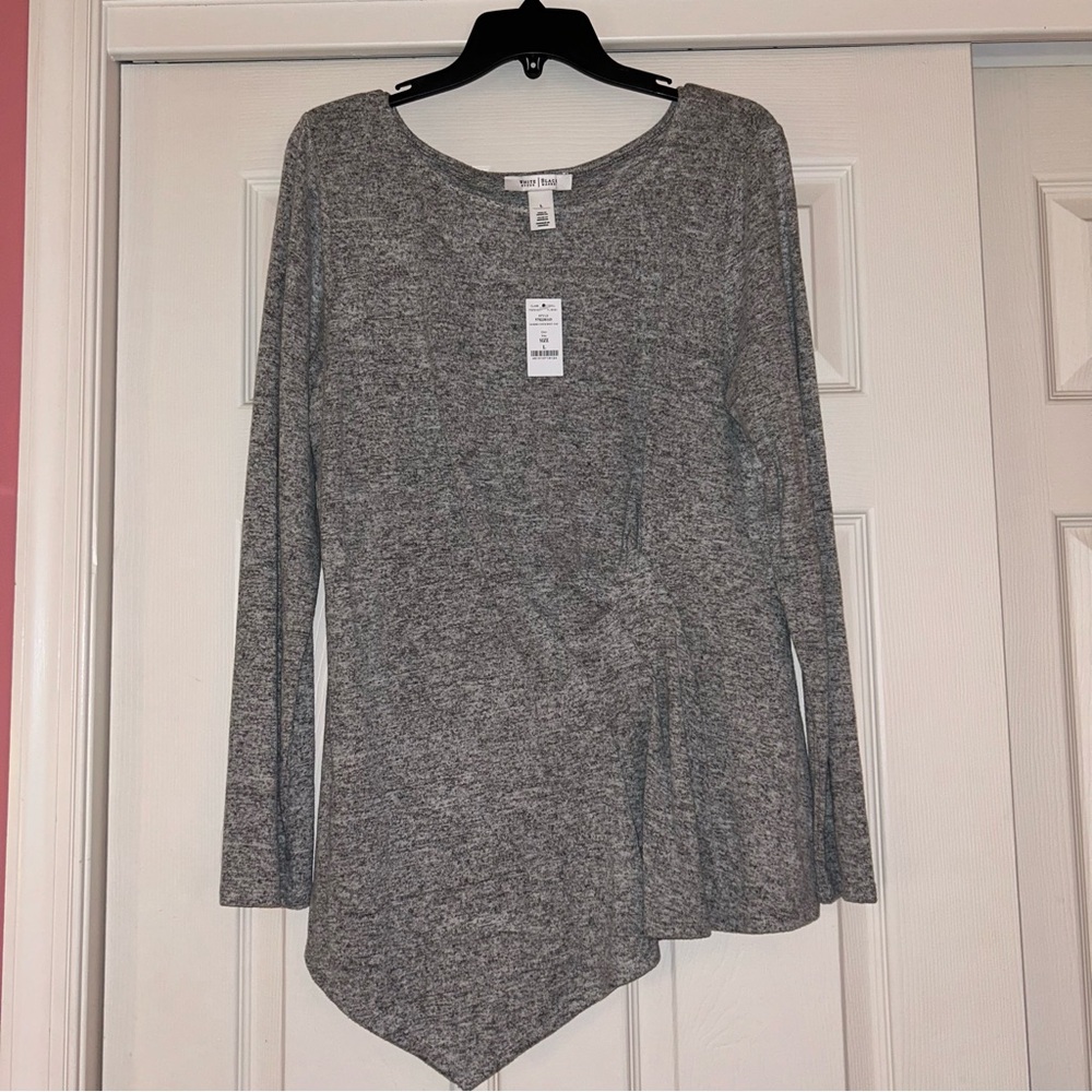 Gray Asymmetrical Long Sleeve Top